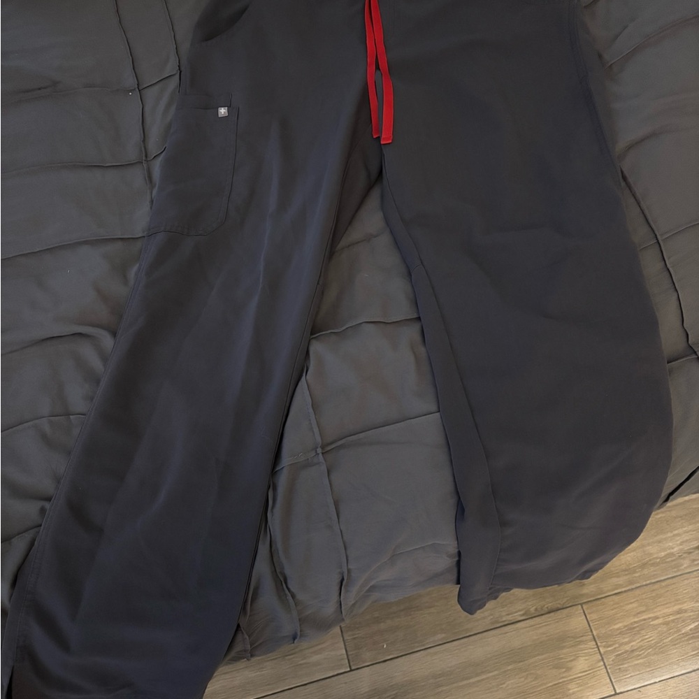 Figs womens charcoal grey Joggers with Red Drawstring